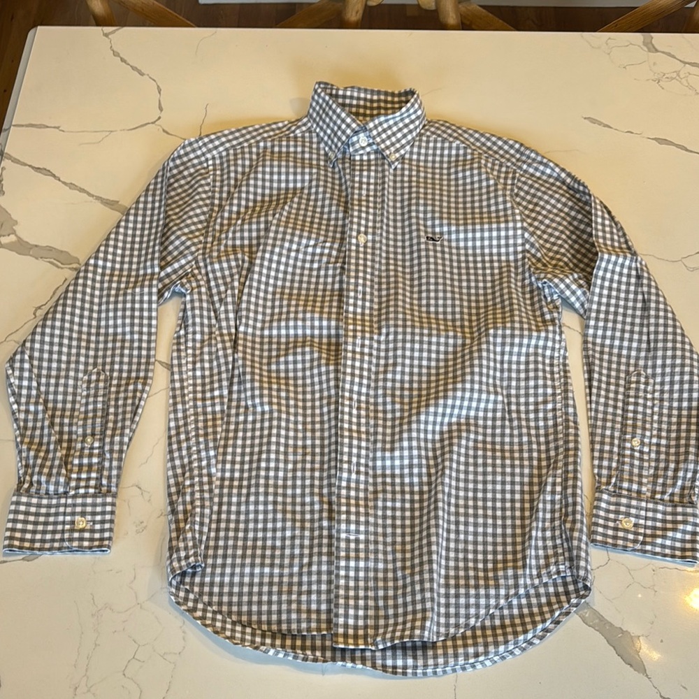Vineyard Vines Boys Grey and White Checkered Shirt